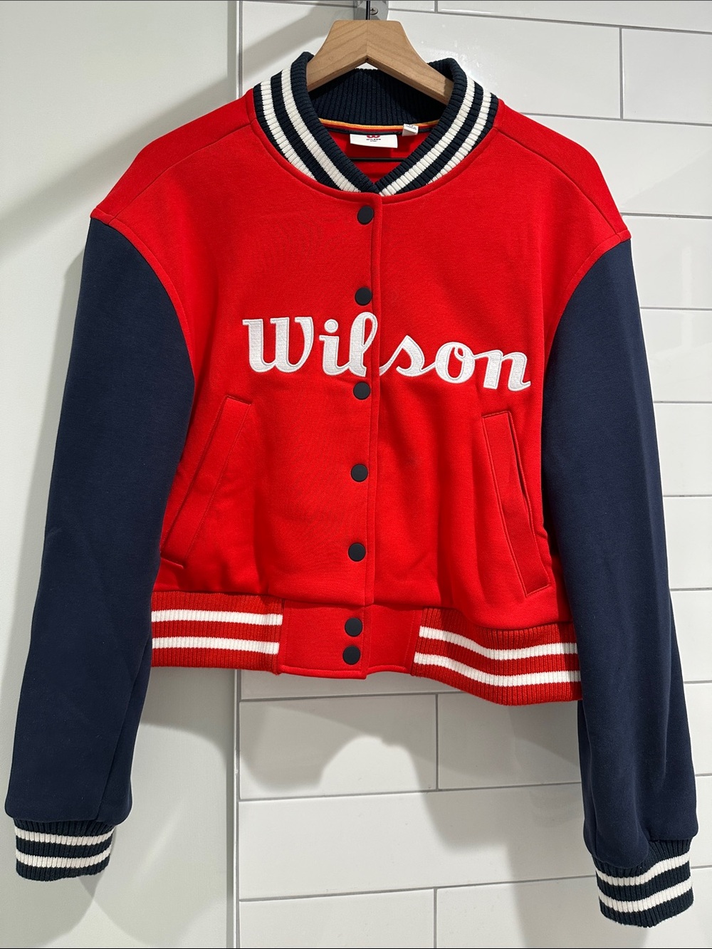 Wilson Womens Red and Blue Knit Jacket Size Medium